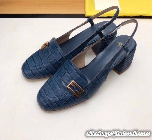 Well Crafted Fendi Crocodile Pattern Calfskin Promenade Slingbacks Loafers With 6cm Heel F42310 Blue 2020