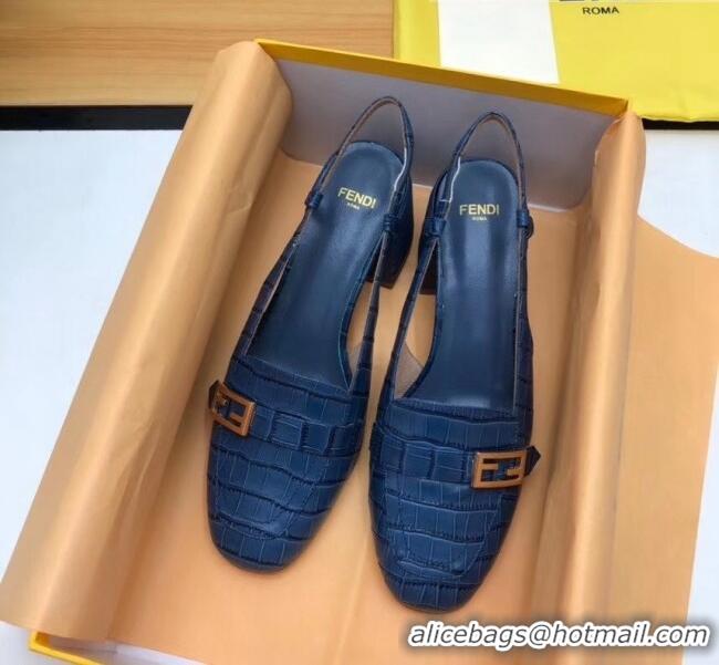 Well Crafted Fendi Crocodile Pattern Calfskin Promenade Slingbacks Loafers With 6cm Heel F42310 Blue 2020