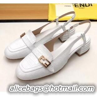 Popular Fendi Crocodile Pattern Calfskin Promenade Slingbacks Loafers With 4cm Heel F42314 White 2020