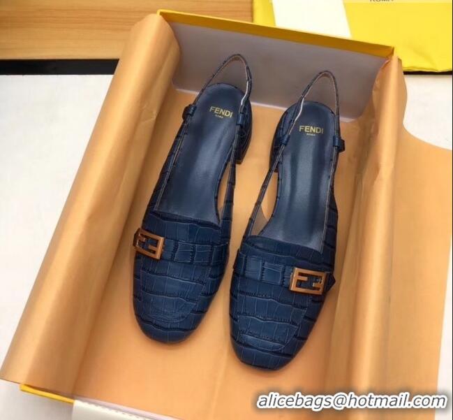 Best Price Fendi Crocodile Pattern Calfskin Promenade Slingbacks Loafers With 4cm Heel F42314 Blue 2020