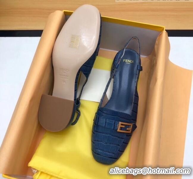 Best Price Fendi Crocodile Pattern Calfskin Promenade Slingbacks Loafers With 4cm Heel F42314 Blue 2020