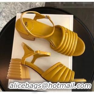 Top Sale Fendi Leather Promenade Sandals With Wide Topstitched Band F42322 Yellow 2020