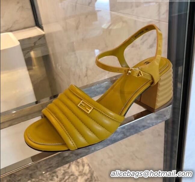 Top Sale Fendi Leather Promenade Sandals With Wide Topstitched Band F42322 Yellow 2020