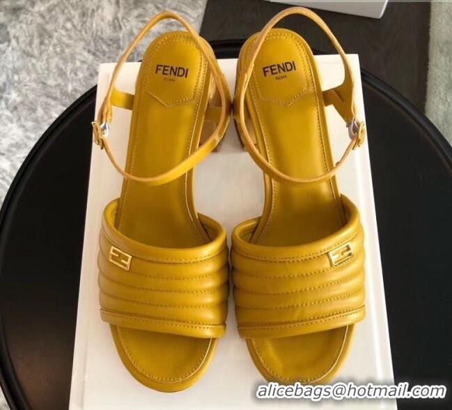 Top Sale Fendi Leather Promenade Sandals With Wide Topstitched Band F42322 Yellow 2020