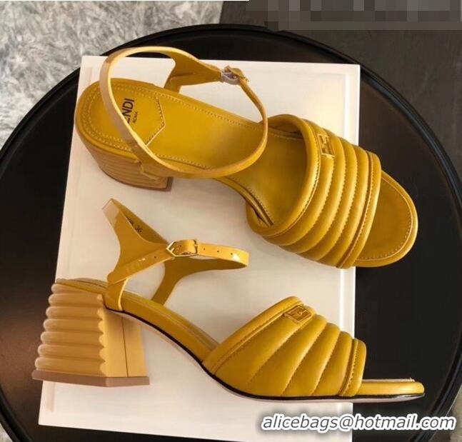 Top Sale Fendi Leather Promenade Sandals With Wide Topstitched Band F42322 Yellow 2020