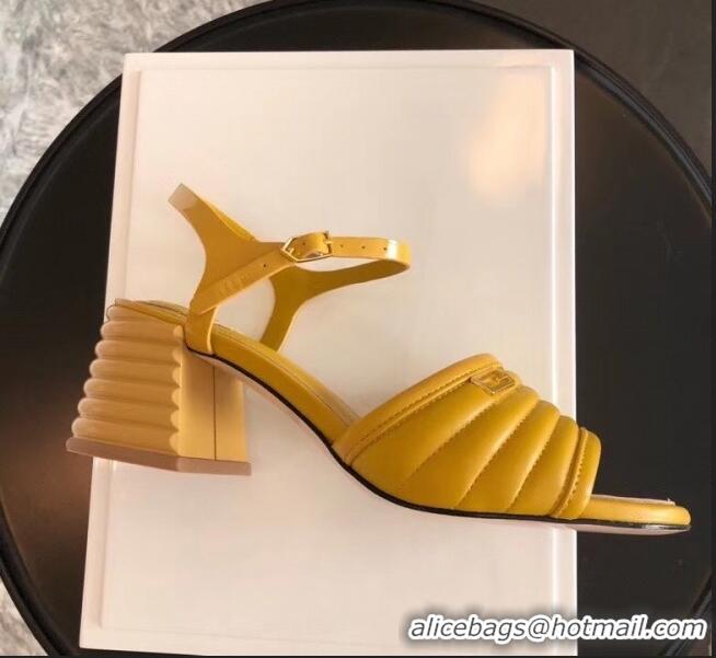 Top Sale Fendi Leather Promenade Sandals With Wide Topstitched Band F42322 Yellow 2020