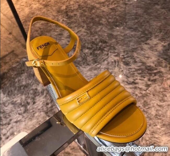 Top Sale Fendi Leather Promenade Sandals With Wide Topstitched Band F42322 Yellow 2020