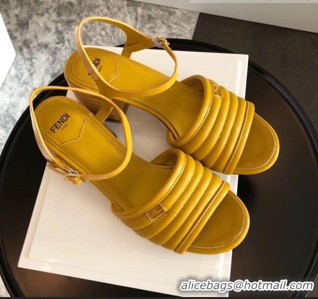 Top Sale Fendi Leather Promenade Sandals With Wide Topstitched Band F42322 Yellow 2020