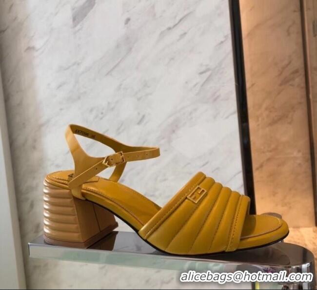 Top Sale Fendi Leather Promenade Sandals With Wide Topstitched Band F42322 Yellow 2020