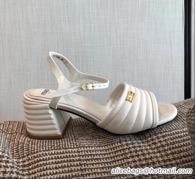 Popular Style Fendi Leather Promenade Sandals With Wide Topstitched Band F42322 White 2020