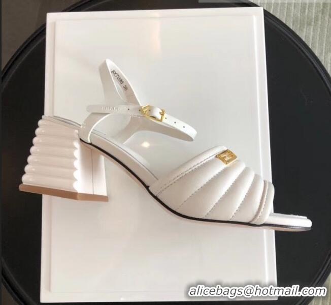 Popular Style Fendi Leather Promenade Sandals With Wide Topstitched Band F42322 White 2020