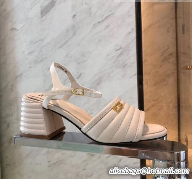 Popular Style Fendi Leather Promenade Sandals With Wide Topstitched Band F42322 White 2020