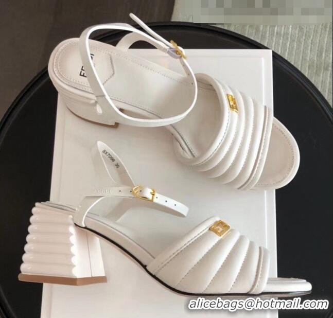 Popular Style Fendi Leather Promenade Sandals With Wide Topstitched Band F42322 White 2020