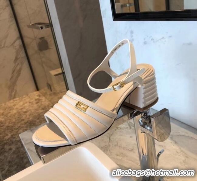 Popular Style Fendi Leather Promenade Sandals With Wide Topstitched Band F42322 White 2020