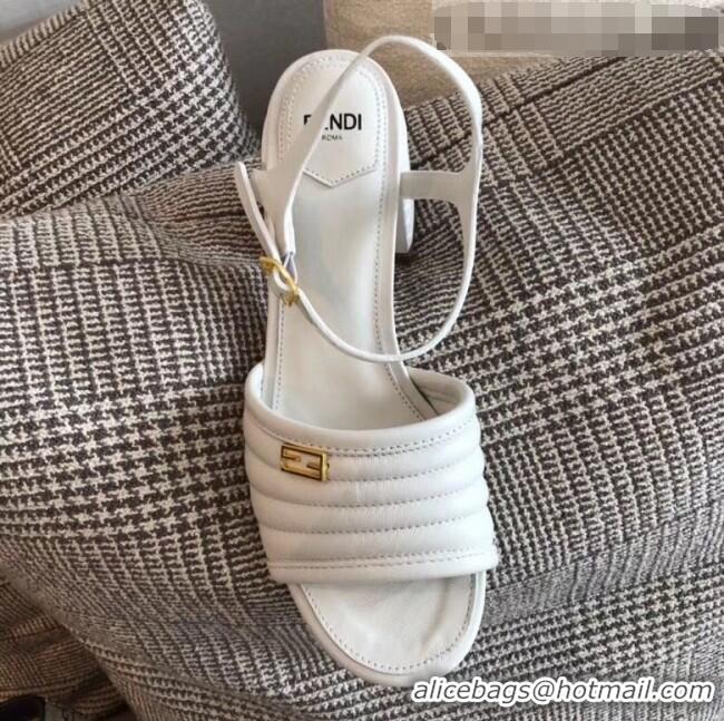 Popular Style Fendi Leather Promenade Sandals With Wide Topstitched Band F42322 White 2020