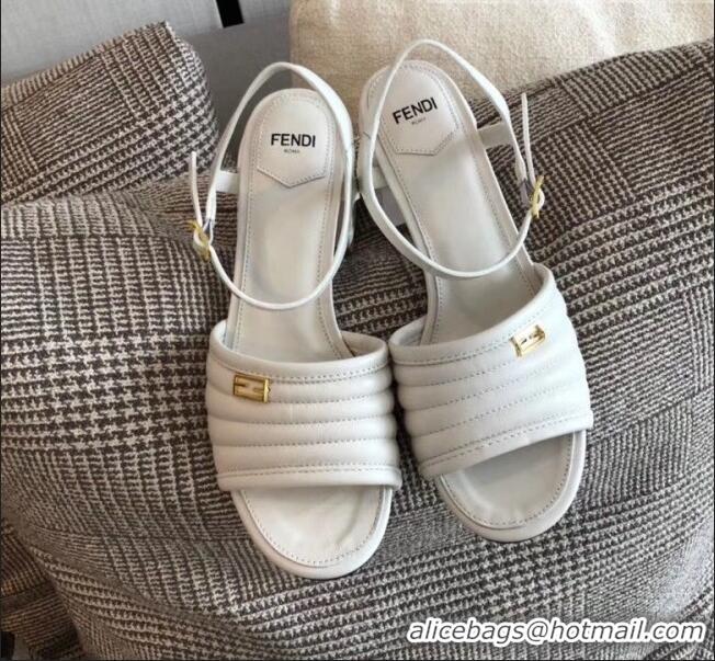 Popular Style Fendi Leather Promenade Sandals With Wide Topstitched Band F42322 White 2020