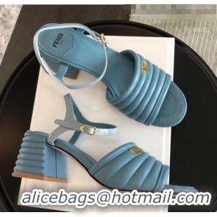 Imitation Fendi Leather Promenade Sandals With Wide Topstitched Band F42322 Blue 2020