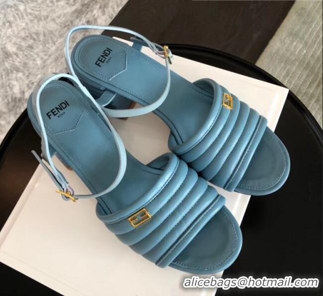 Imitation Fendi Leather Promenade Sandals With Wide Topstitched Band F42322 Blue 2020