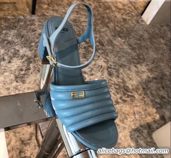 Imitation Fendi Leather Promenade Sandals With Wide Topstitched Band F42322 Blue 2020