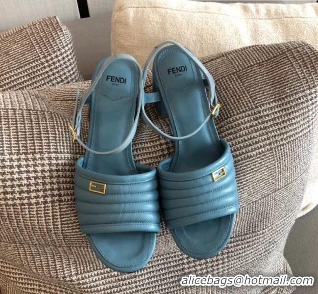 Imitation Fendi Leather Promenade Sandals With Wide Topstitched Band F42322 Blue 2020