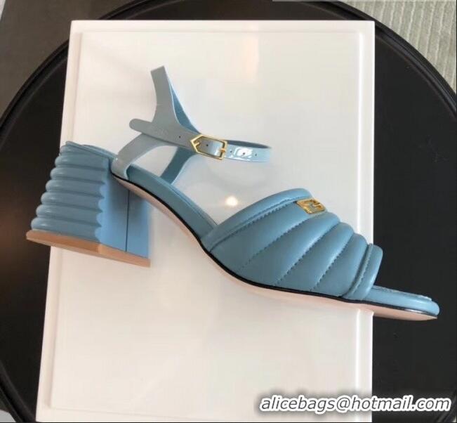 Imitation Fendi Leather Promenade Sandals With Wide Topstitched Band F42322 Blue 2020