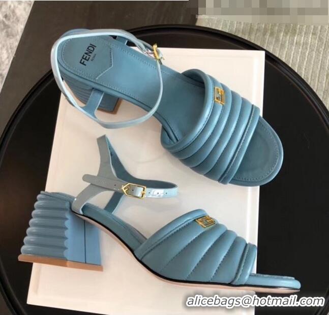 Imitation Fendi Leather Promenade Sandals With Wide Topstitched Band F42322 Blue 2020