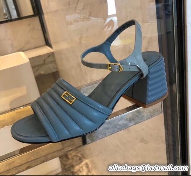 Imitation Fendi Leather Promenade Sandals With Wide Topstitched Band F42322 Blue 2020