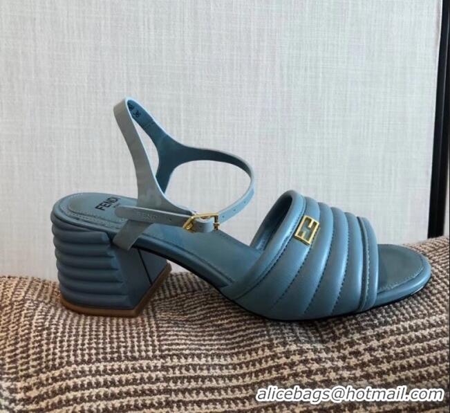 Imitation Fendi Leather Promenade Sandals With Wide Topstitched Band F42322 Blue 2020