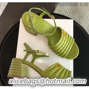 Best Price Fendi Leather Promenade Sandals With Wide Topstitched Band F42322 Green 2020