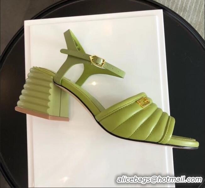 Best Price Fendi Leather Promenade Sandals With Wide Topstitched Band F42322 Green 2020