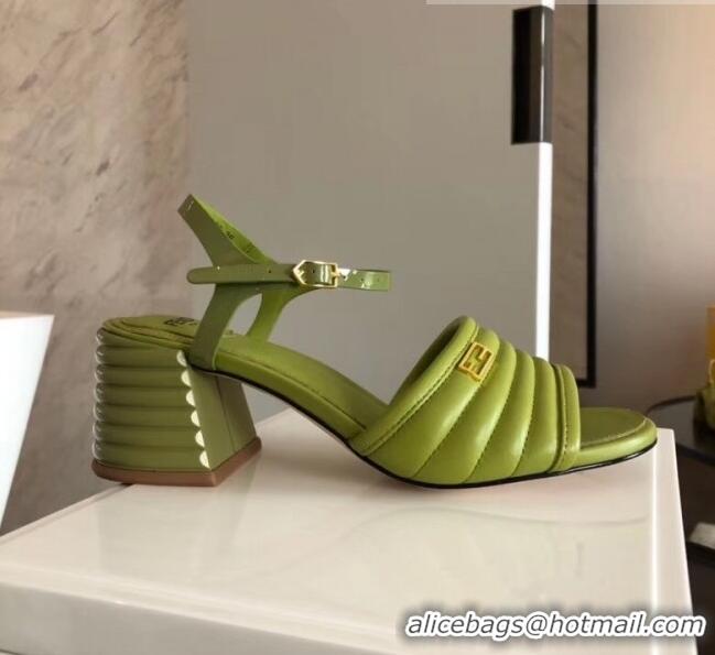 Best Price Fendi Leather Promenade Sandals With Wide Topstitched Band F42322 Green 2020