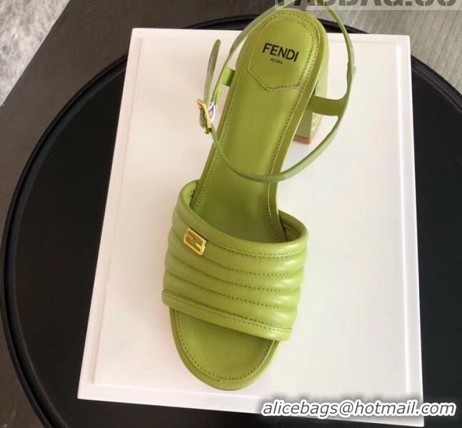 Best Price Fendi Leather Promenade Sandals With Wide Topstitched Band F42322 Green 2020