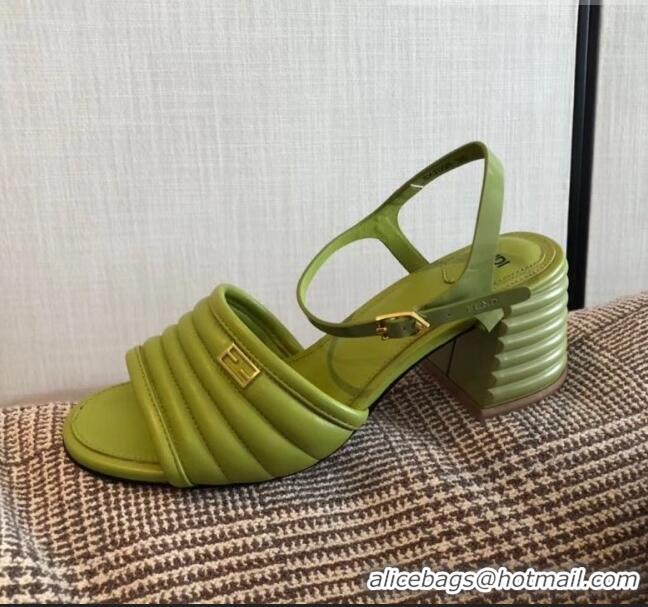 Best Price Fendi Leather Promenade Sandals With Wide Topstitched Band F42322 Green 2020