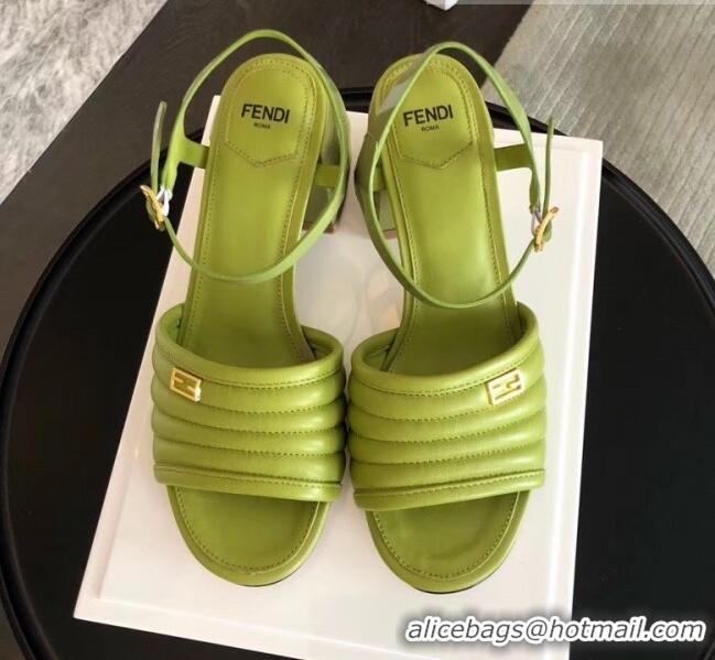 Best Price Fendi Leather Promenade Sandals With Wide Topstitched Band F42322 Green 2020