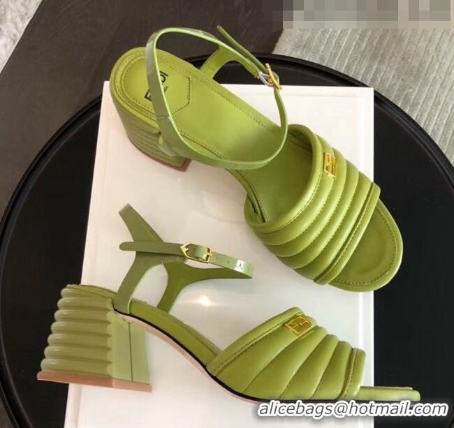 Best Price Fendi Leather Promenade Sandals With Wide Topstitched Band F42322 Green 2020