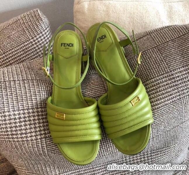 Best Price Fendi Leather Promenade Sandals With Wide Topstitched Band F42322 Green 2020