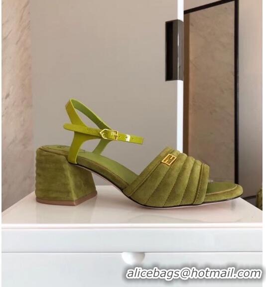 Good Taste Fendi Suede Promenade Sandals With Wide Topstitched Band F42327 Green 2020