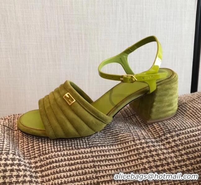 Good Taste Fendi Suede Promenade Sandals With Wide Topstitched Band F42327 Green 2020