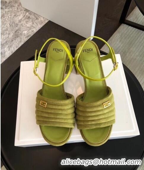 Good Taste Fendi Suede Promenade Sandals With Wide Topstitched Band F42327 Green 2020