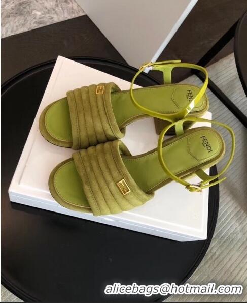 Good Taste Fendi Suede Promenade Sandals With Wide Topstitched Band F42327 Green 2020