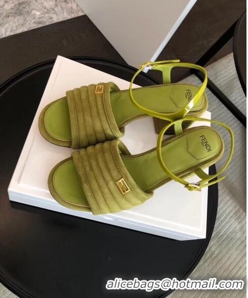 Good Taste Fendi Suede Promenade Sandals With Wide Topstitched Band F42327 Green 2020