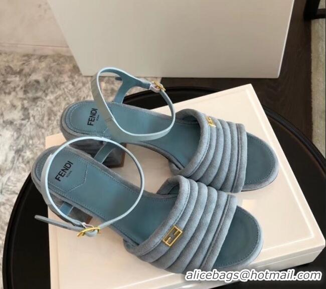 Good Quality Fendi Suede Promenade Sandals With Wide Topstitched Band F42327 Blue 2020