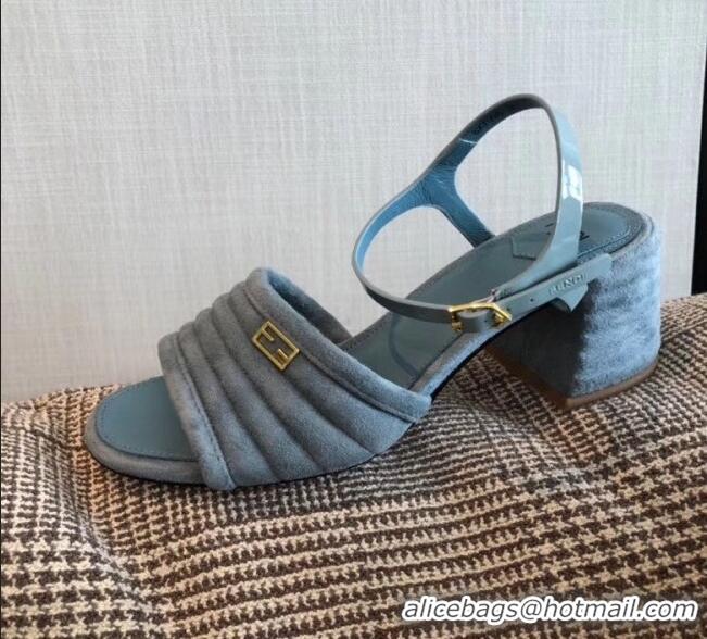 Good Quality Fendi Suede Promenade Sandals With Wide Topstitched Band F42327 Blue 2020