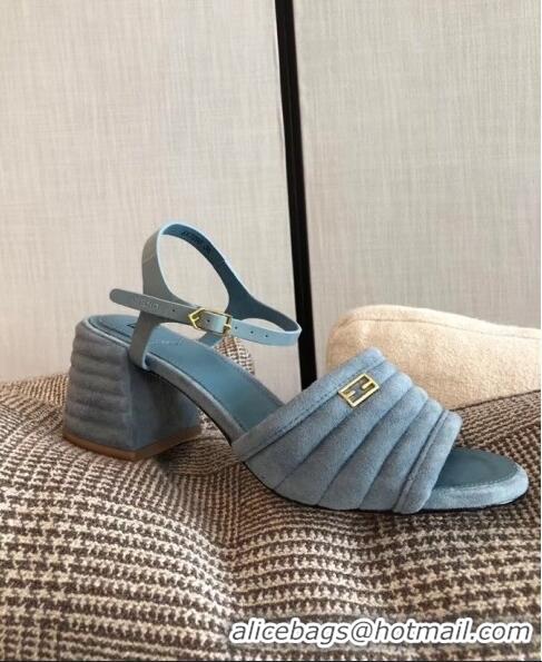 Good Quality Fendi Suede Promenade Sandals With Wide Topstitched Band F42327 Blue 2020