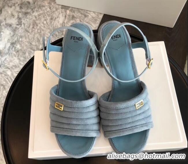 Good Quality Fendi Suede Promenade Sandals With Wide Topstitched Band F42327 Blue 2020