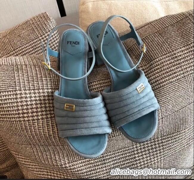 Good Quality Fendi Suede Promenade Sandals With Wide Topstitched Band F42327 Blue 2020