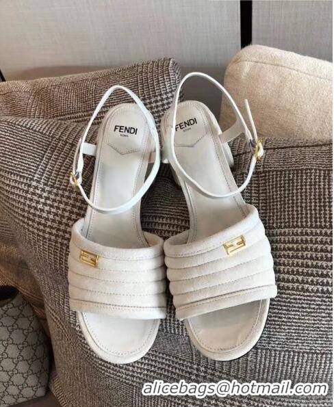 Most Popular Fendi Suede Promenade Sandals With Wide Topstitched Band F42327 White 2020