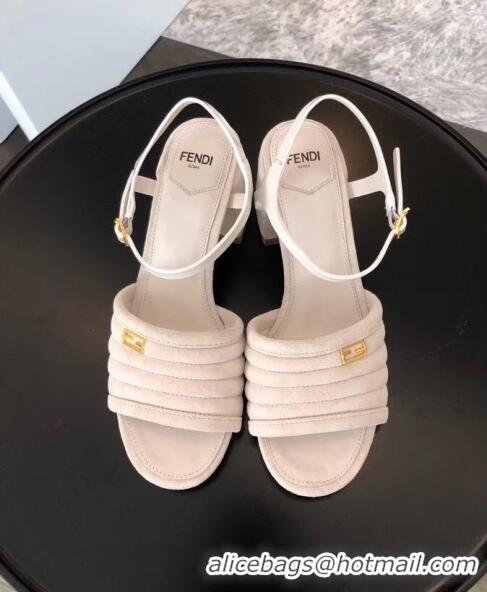 Most Popular Fendi Suede Promenade Sandals With Wide Topstitched Band F42327 White 2020