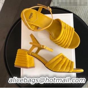 Luxury Fendi Suede Promenade Sandals With Wide Topstitched Band F42327 Yellow 2020