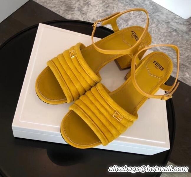 Luxury Fendi Suede Promenade Sandals With Wide Topstitched Band F42327 Yellow 2020